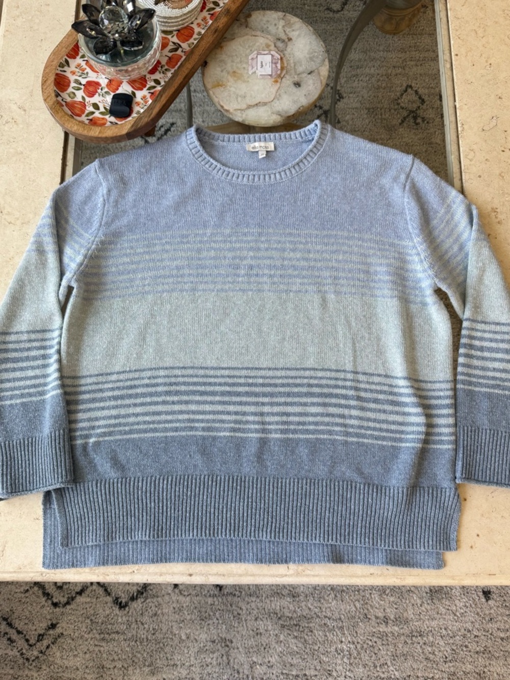 Ella Moss Women’s Crewneck Stripe Sweater - Light Blue